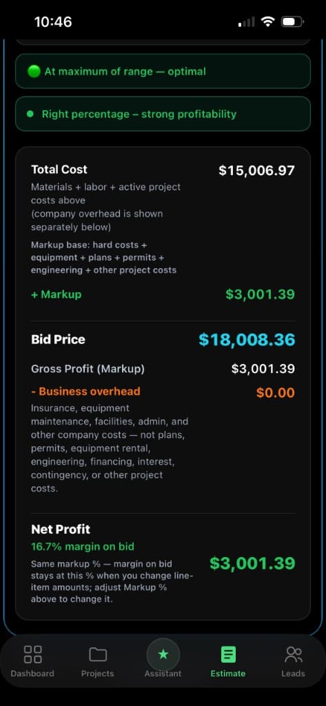 Bid Pricing Tools screenshot