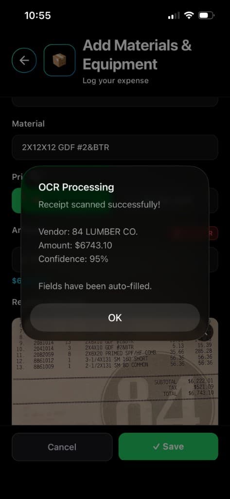 Receipt OCR screenshot