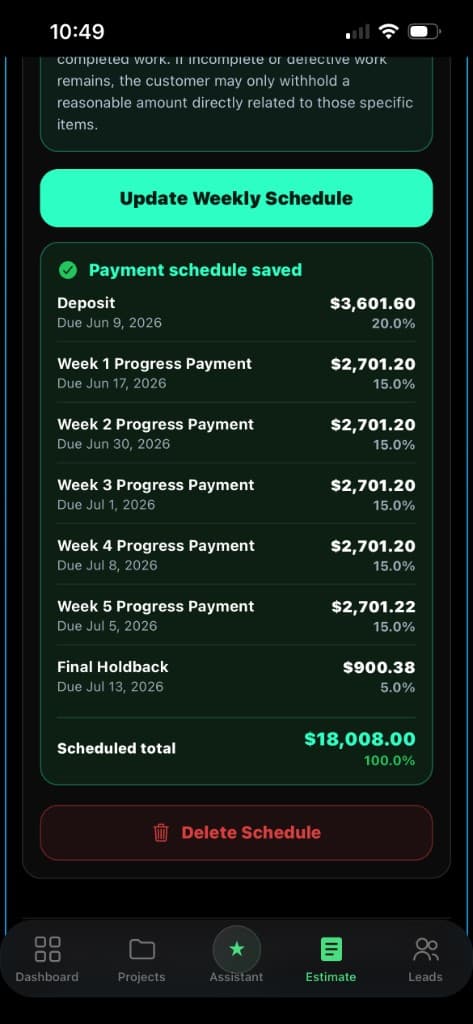 Payment Schedules screenshot