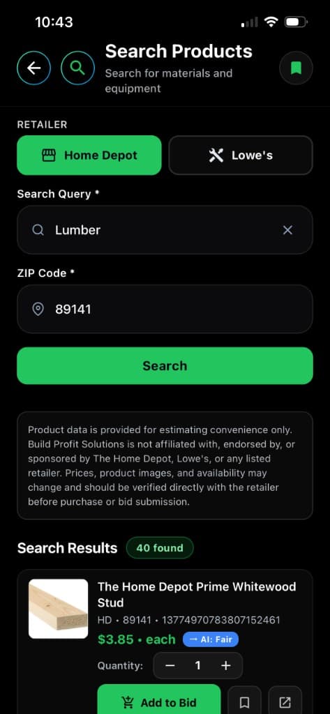 Product Search screenshot