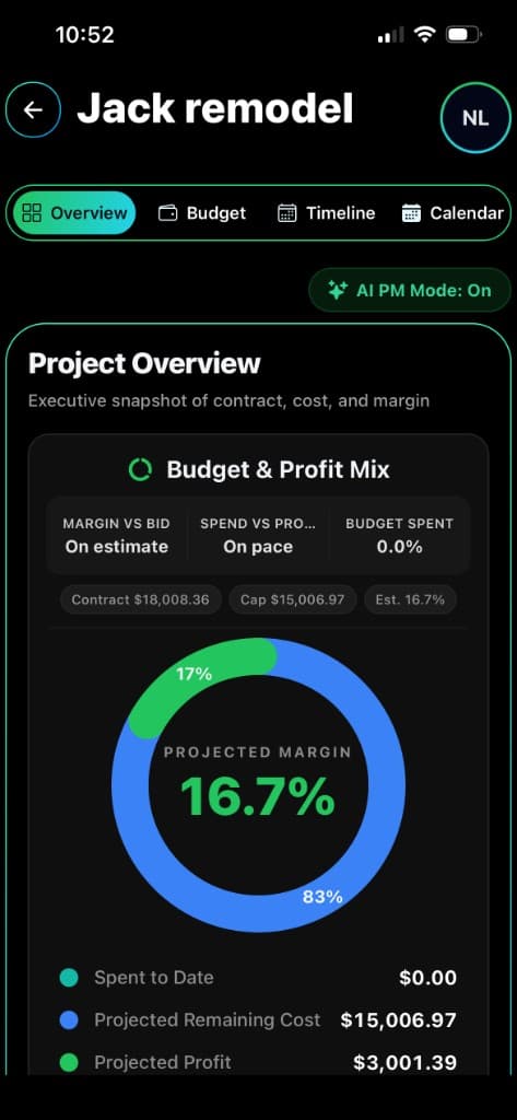 Project Profit Tracking screenshot