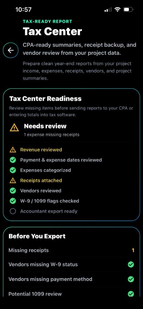 Tax Center screenshot